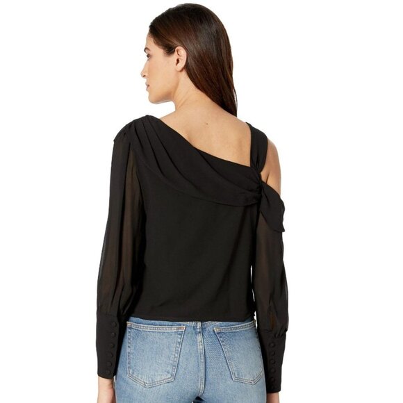 Bebe Black Asymmetrical Chiffon Cuff Detail Soft Blouse Top - Picture 3 of 12